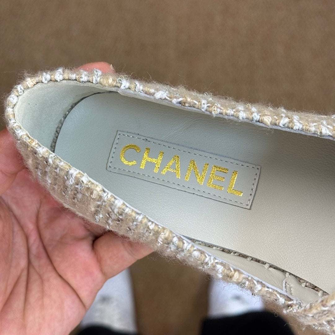 Chanel Espadrilles Tweed & Lambskin Ecru & Beige G37482 Y55325 K2976