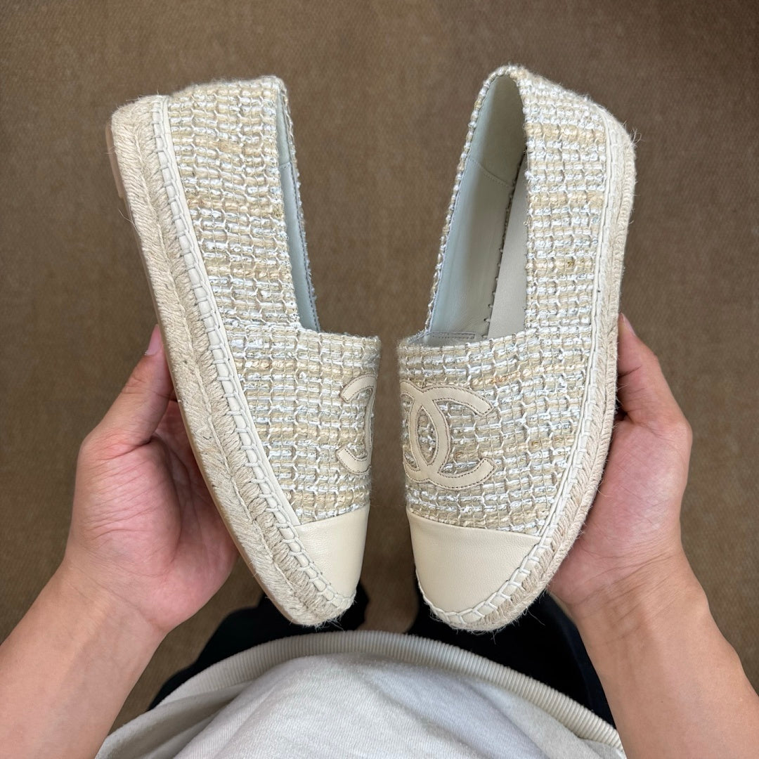 Chanel Espadrilles Tweed & Lambskin Ecru & Beige G37482 Y55325 K2976