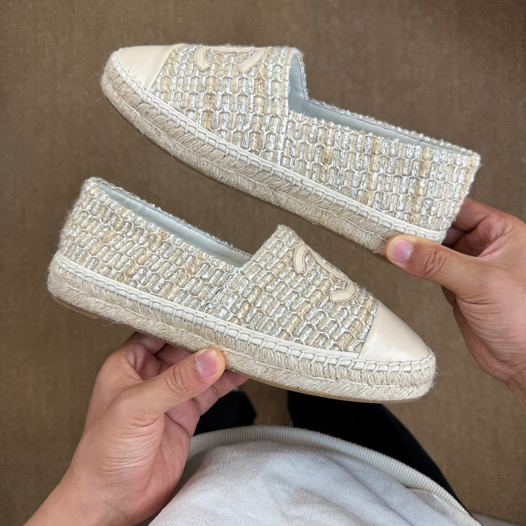 Chanel Espadrilles Tweed & Lambskin Ecru & Beige G37482 Y55325 K2976
