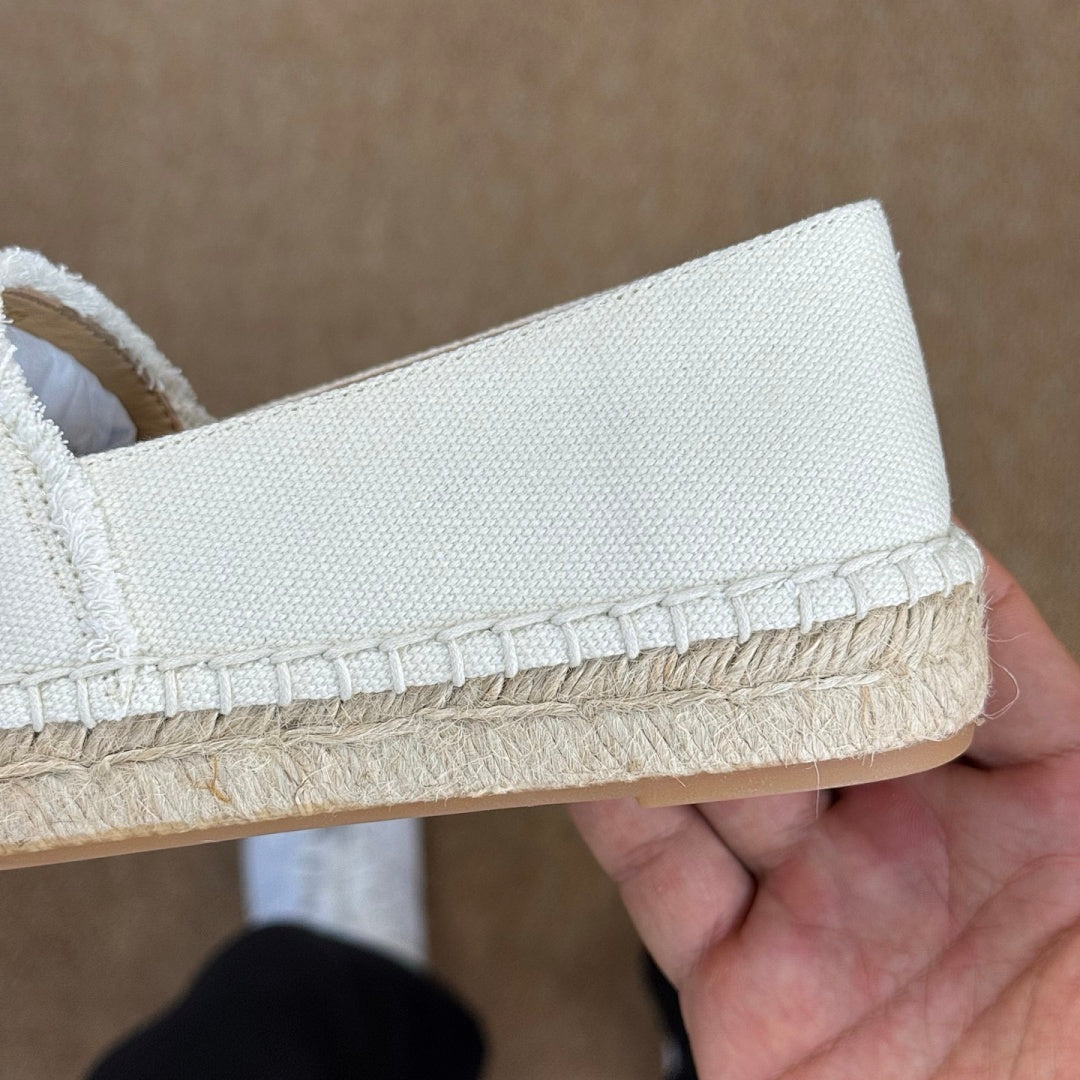 Chanel Espadrilles Mixed Fibers Ecru & Black CC Logo