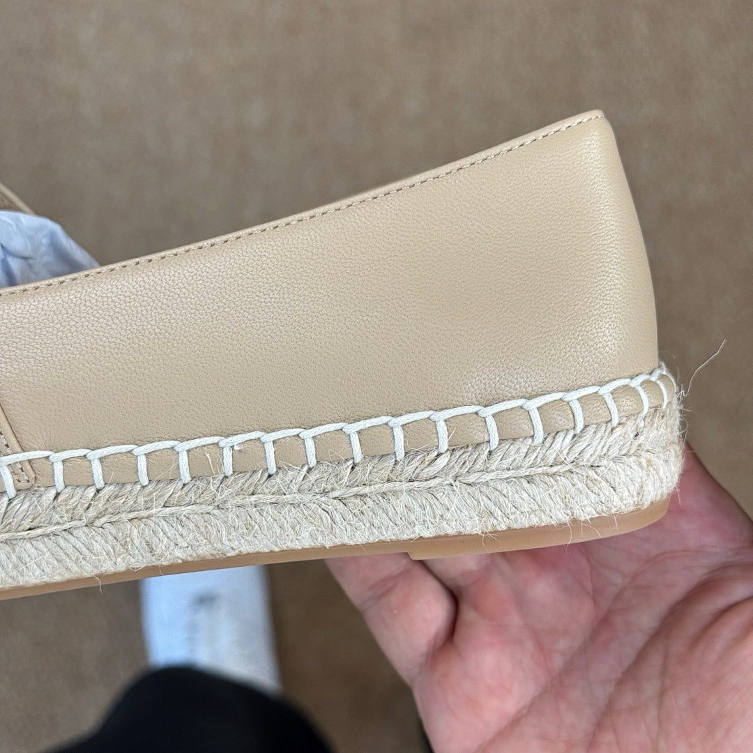 Chanel Espadrille Flats in Beige Leather with Black Cap-Toe