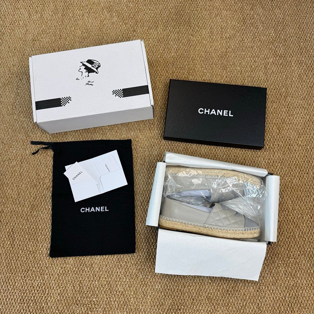 Chanel CC Logo Grey Quilted Leather Espadrilles
