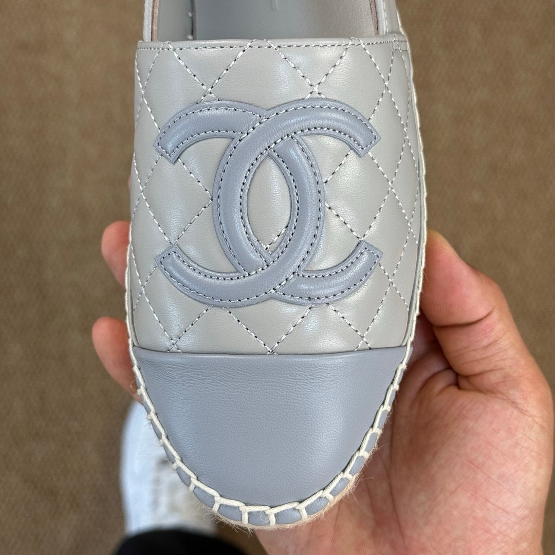 Chanel CC Logo Grey Quilted Leather Espadrilles