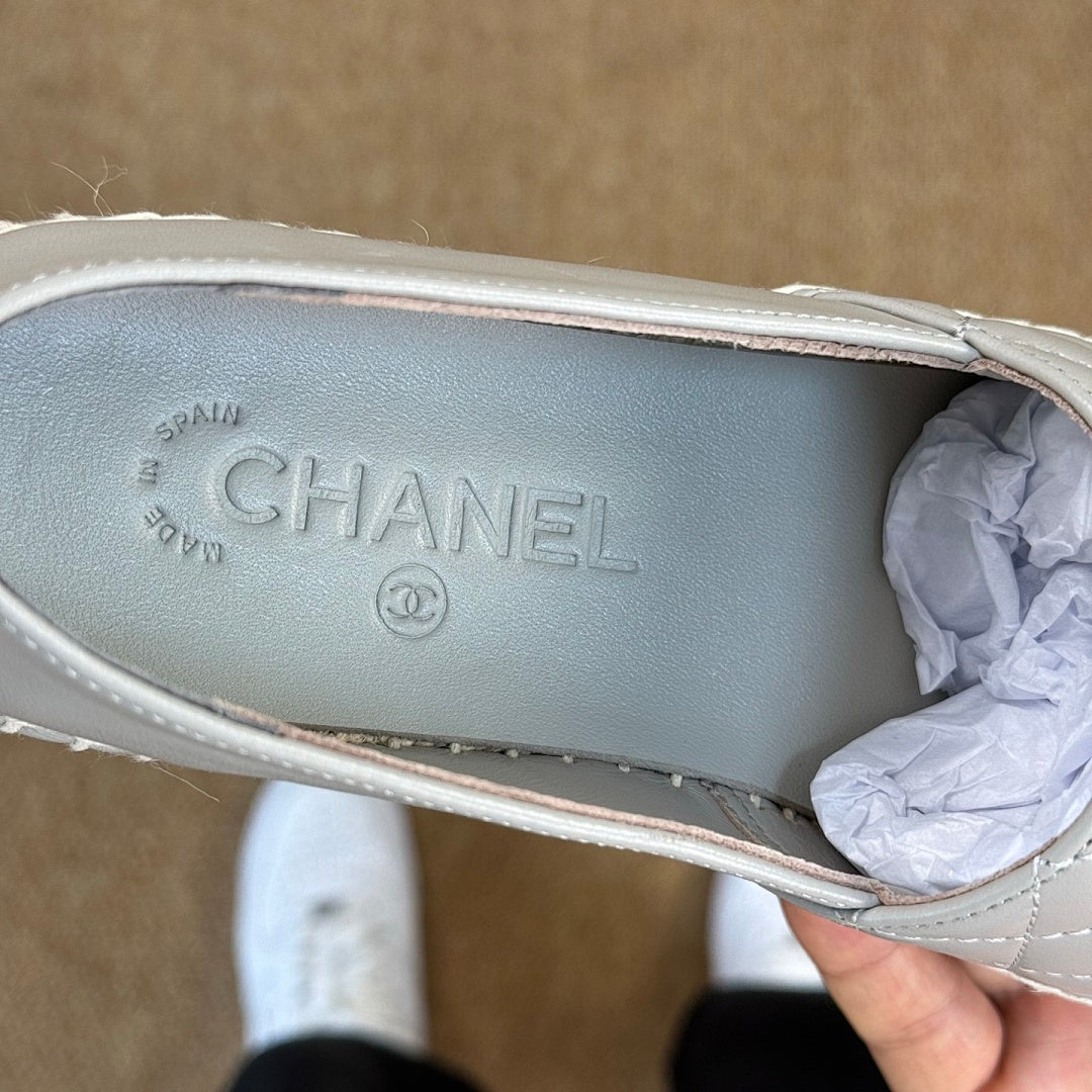 Chanel CC Logo Grey Quilted Leather Espadrilles