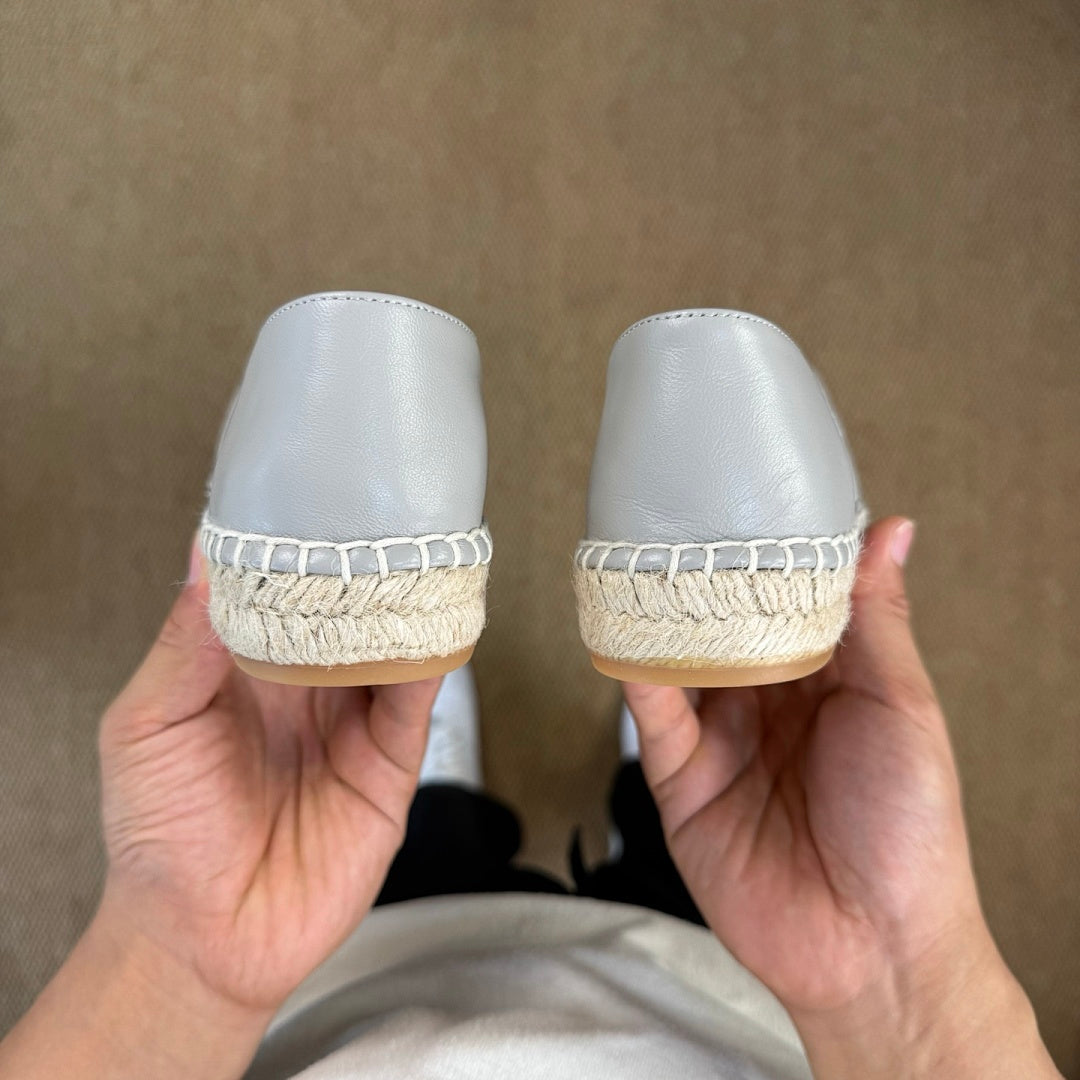 Chanel CC Logo Grey Quilted Leather Espadrilles