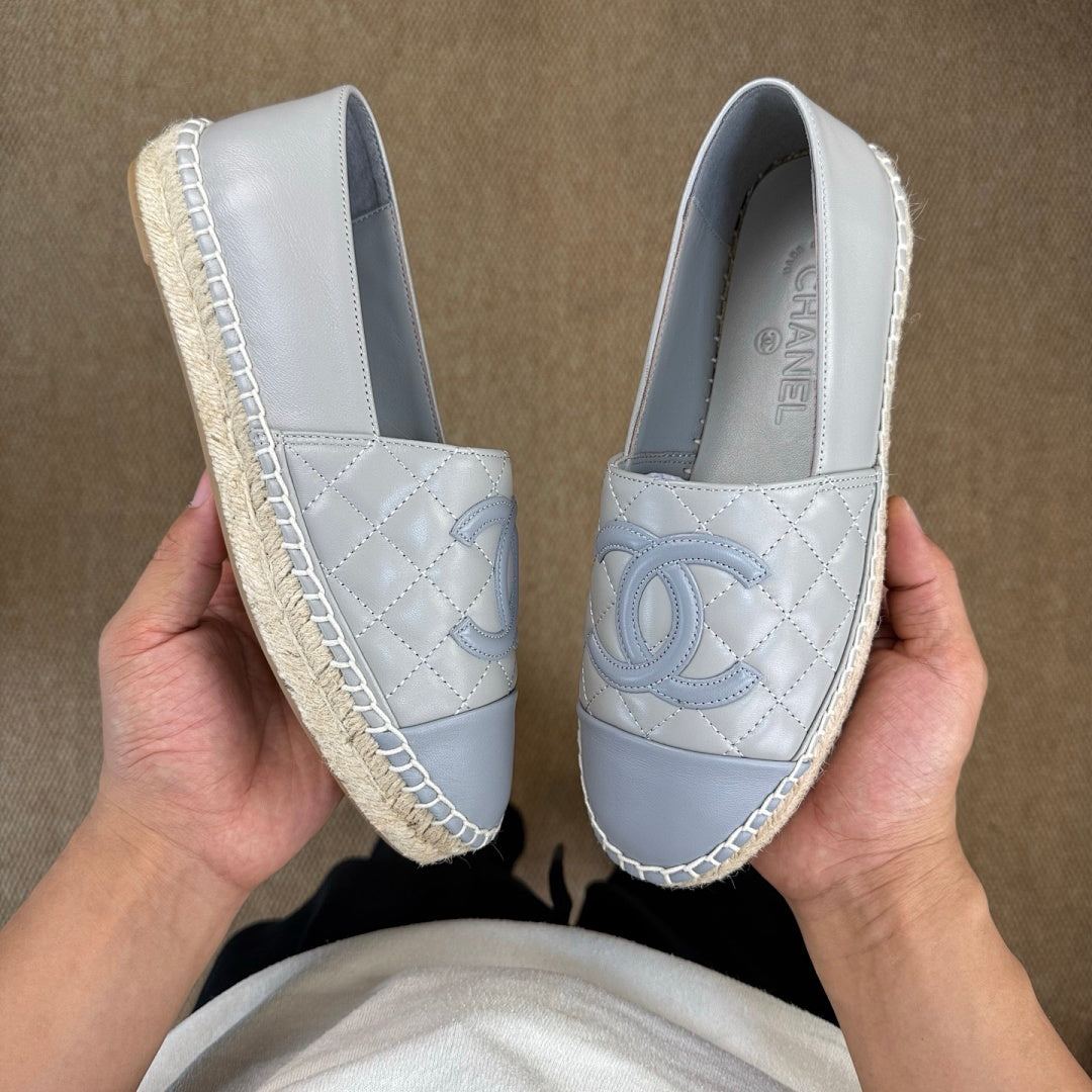 Chanel CC Logo Grey Quilted Leather Espadrilles