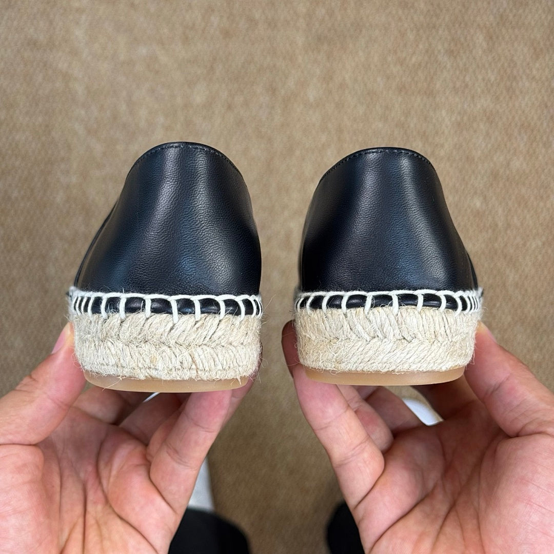 Chanel Black Leather CC Logo Espadrilles