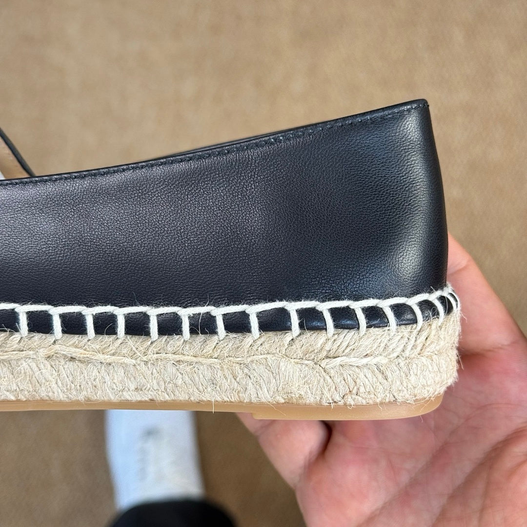 Chanel Black Leather CC Logo Espadrilles