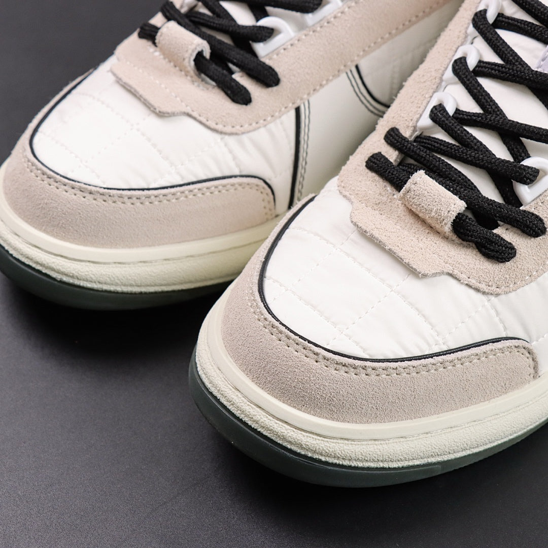 Chanel Quilted Leather Suede Low-Top Trainers White Beige Black