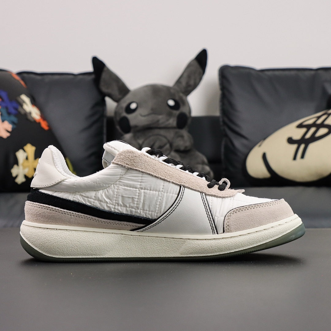 Chanel Quilted Leather Suede Low-Top Trainers White Beige Black