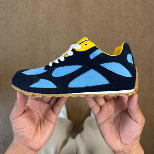 Visvim Roland Jogger Navy Light Blue Yellow Suede Textile Sneakers