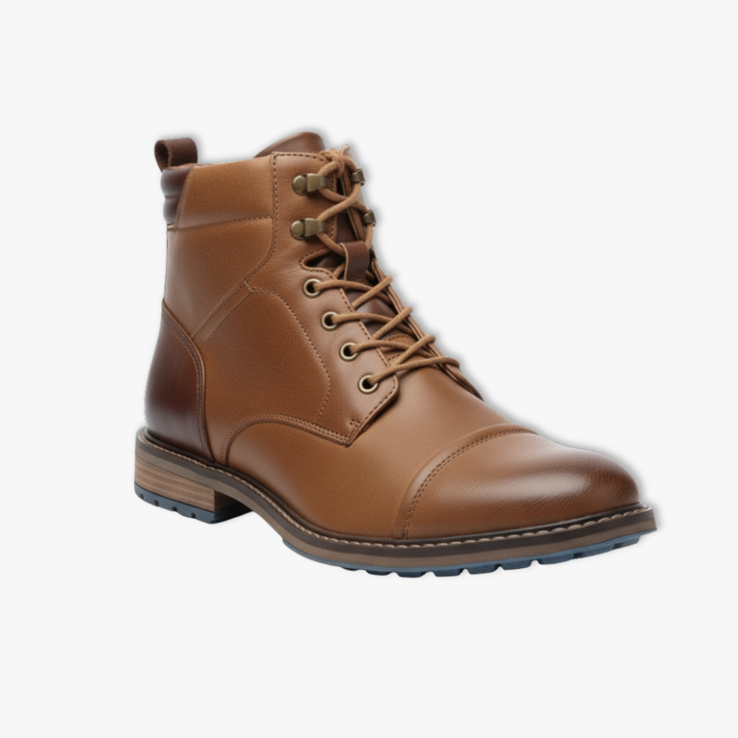 Blotcha Men's Retro Tan Leather Lace-Up Boots - Comfortable Fashion Cap-Toe