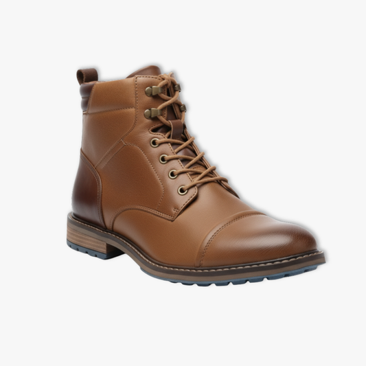 Blotcha Men's Retro Tan Leather Lace-Up Boots - Comfortable Fashion Cap-Toe