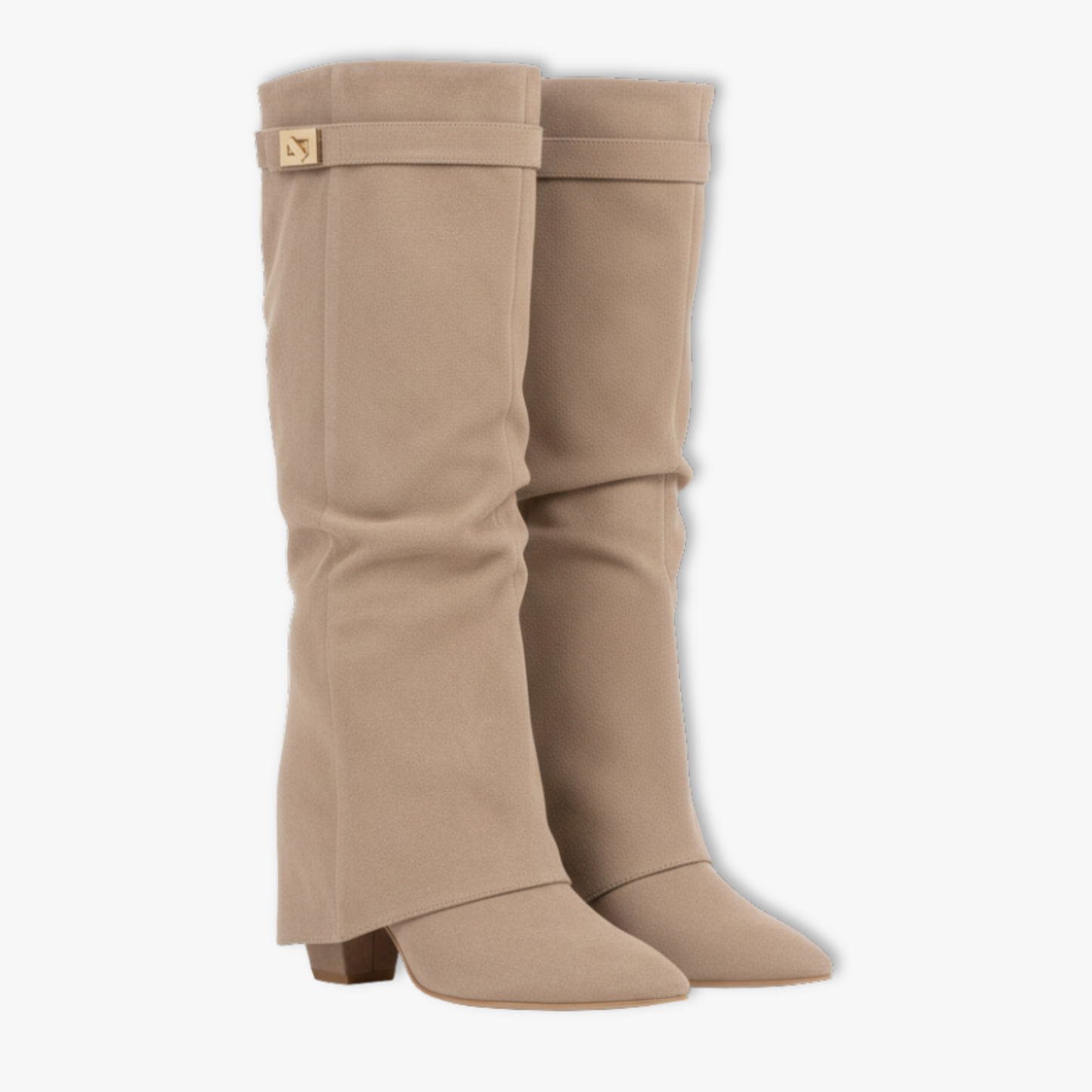Blotcha Women's Pointed Toe Foldover Knee High Boots with Metal Buckle