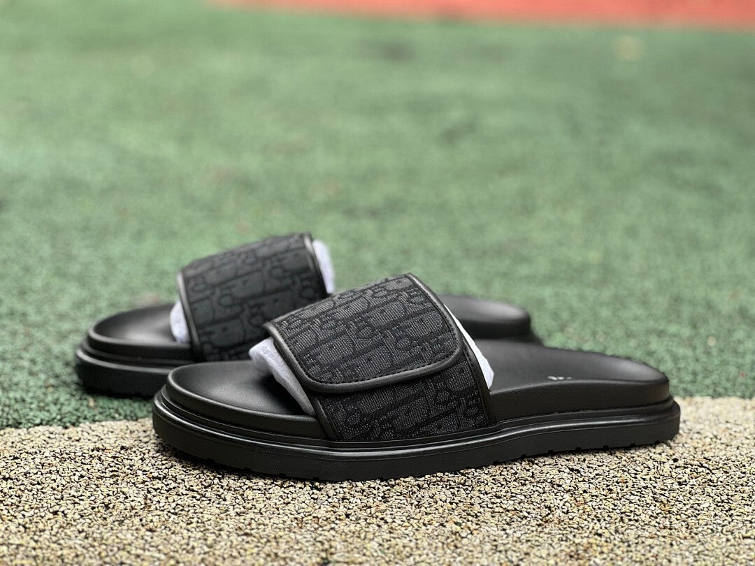 Dior Atlas Slide Sandal Black Dior Oblique Jacquard 3SA094ZGM_H961