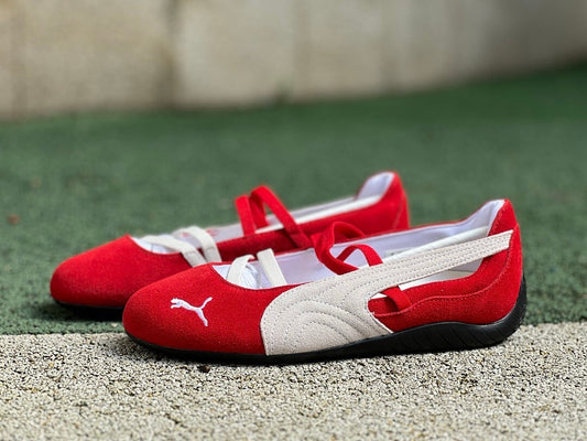 Puma Women's Espera III Suede Ballet Flats Red Whisper White 303357-01