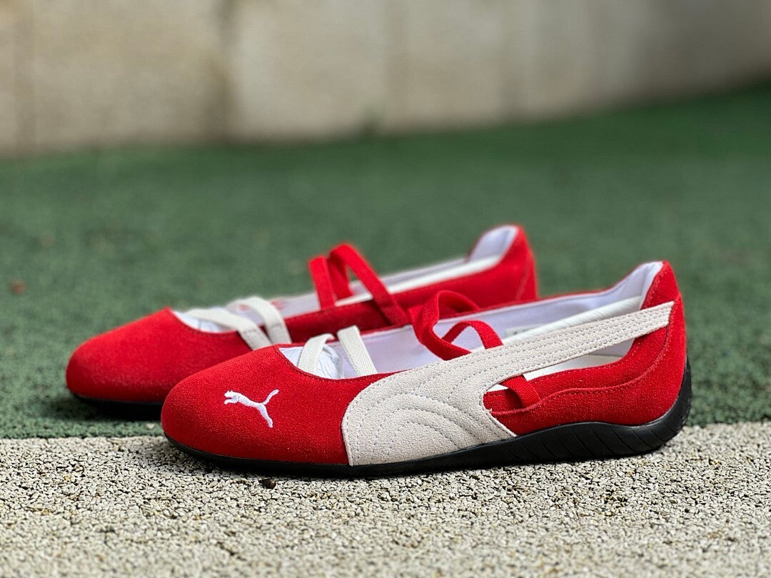 Puma Women's Espera III Suede Ballet Flats Red Whisper White 303357-01