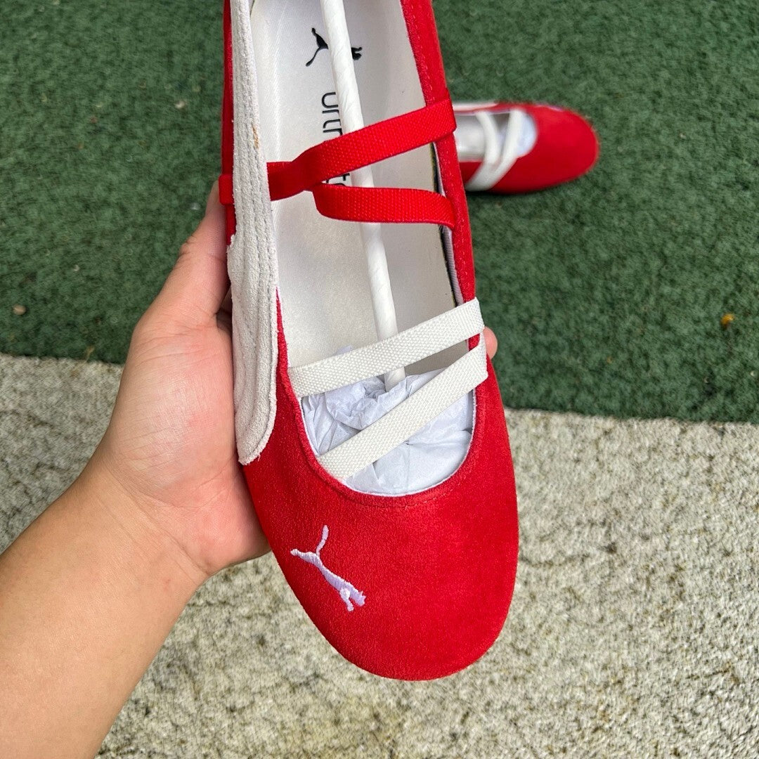 Puma Women's Espera III Suede Ballet Flats Red Whisper White 303357-01