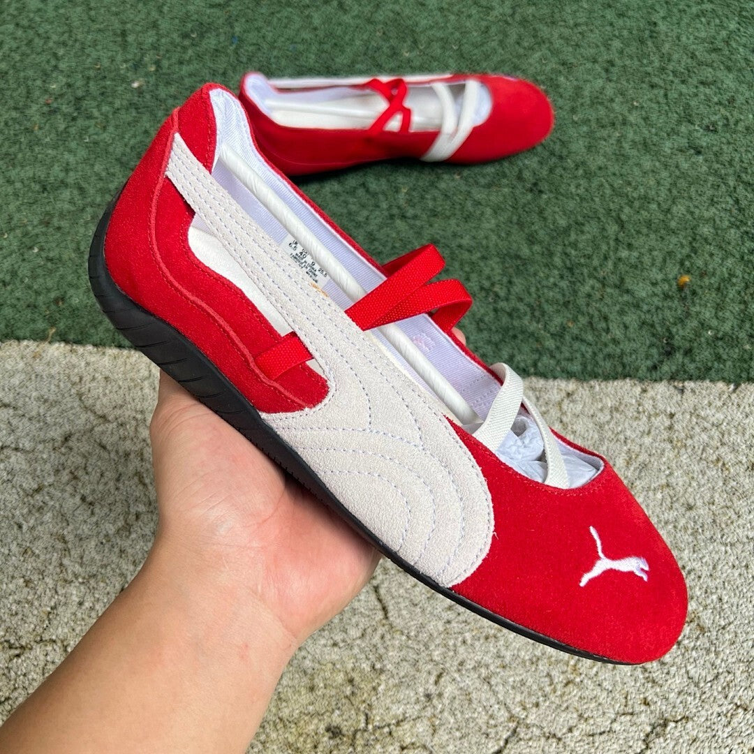 Puma Women's Espera III Suede Ballet Flats Red Whisper White 303357-01