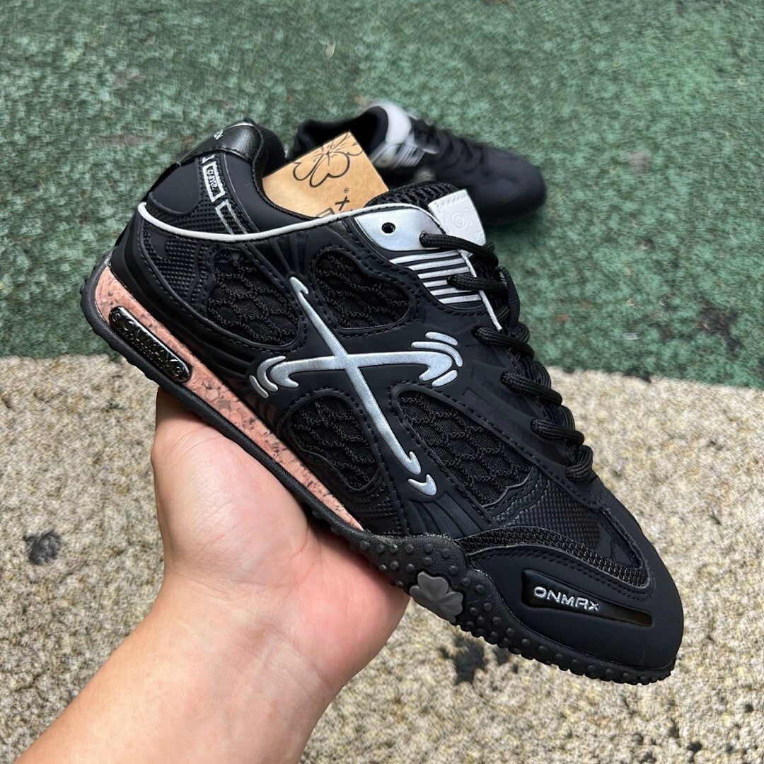 ONEMIX Men's X-Shaped Support Black Running Sport Sneakers