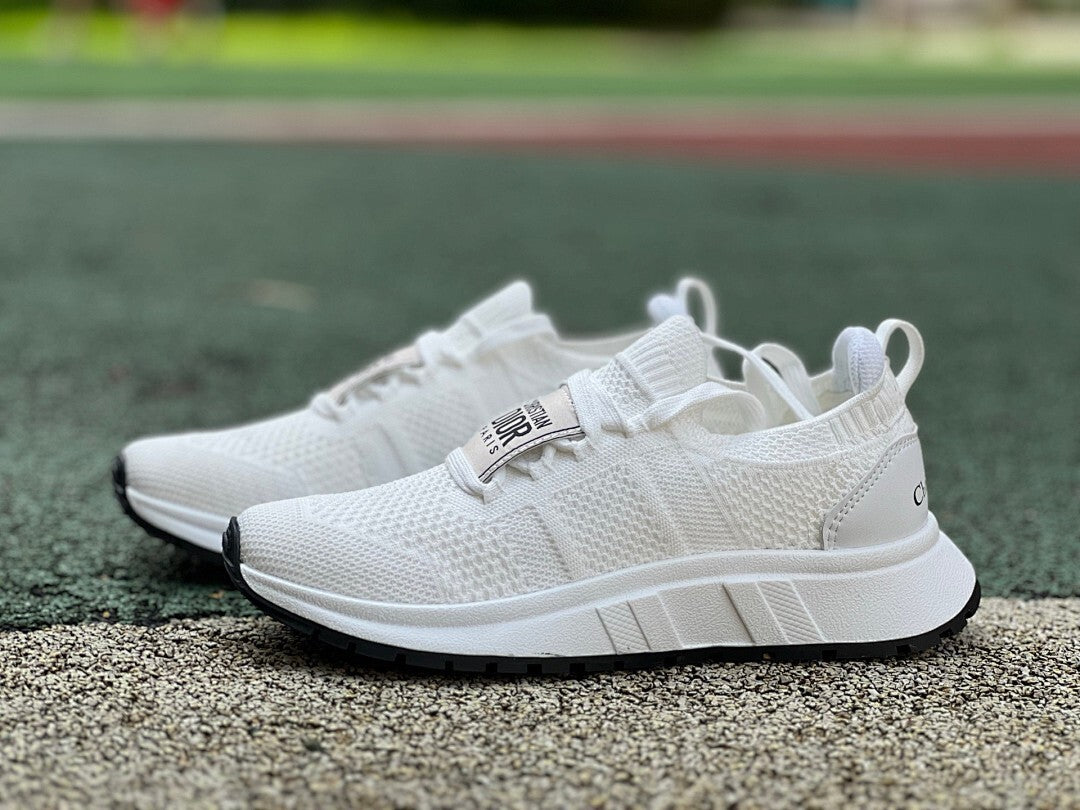Christian Dior White Knit Low-Top Sneaker with Paris Strap