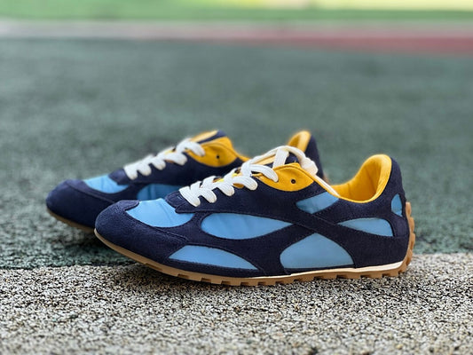Visvim Roland Jogger Navy Light Blue Yellow Suede Nylon Sneakers