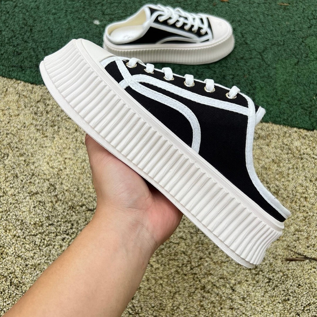 CHANEL Mules in Canvas, White & Black G43690 X56531 K4004