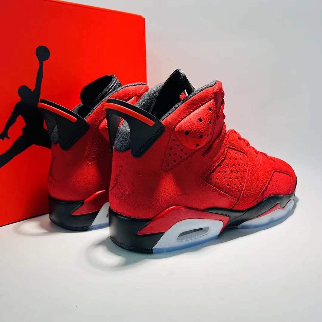 Air Jordan 6 Retro Infrared 23 Men's Basketball Shoes Red Black Suede Sneakers 384664-623