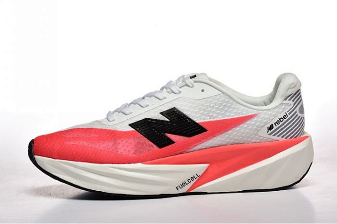 New Balance Men's FuelCell Rebel v2 Running Shoes White Ghost Pepper Black MFCXLM2
