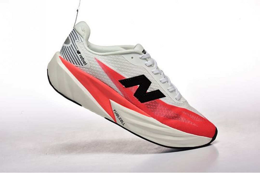 New Balance Men's FuelCell Rebel v2 Running Shoes White Ghost Pepper Black MFCXLM2