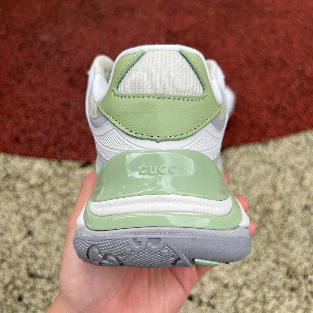 Gucci Run Sneakers Grey Sage Green Pink Stripe