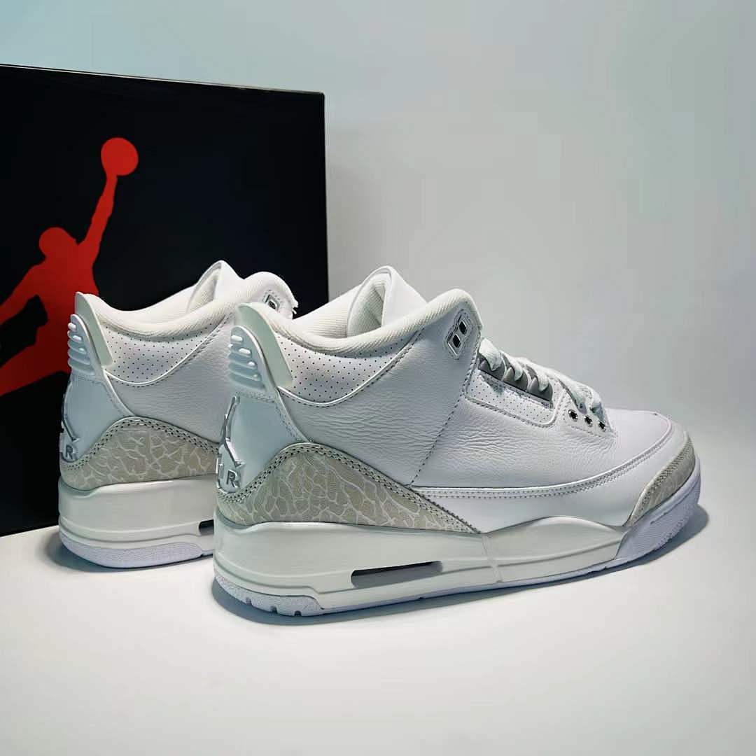Air Jordan 3 Retro Pure Money White Metallic Silver Pure Platinum Men's Sneakers Shoes (136064-103)