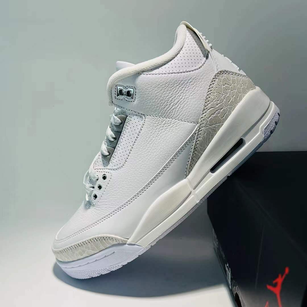 Air Jordan 3 Retro Pure Money White Metallic Silver Pure Platinum Men's Sneakers Shoes (136064-103)
