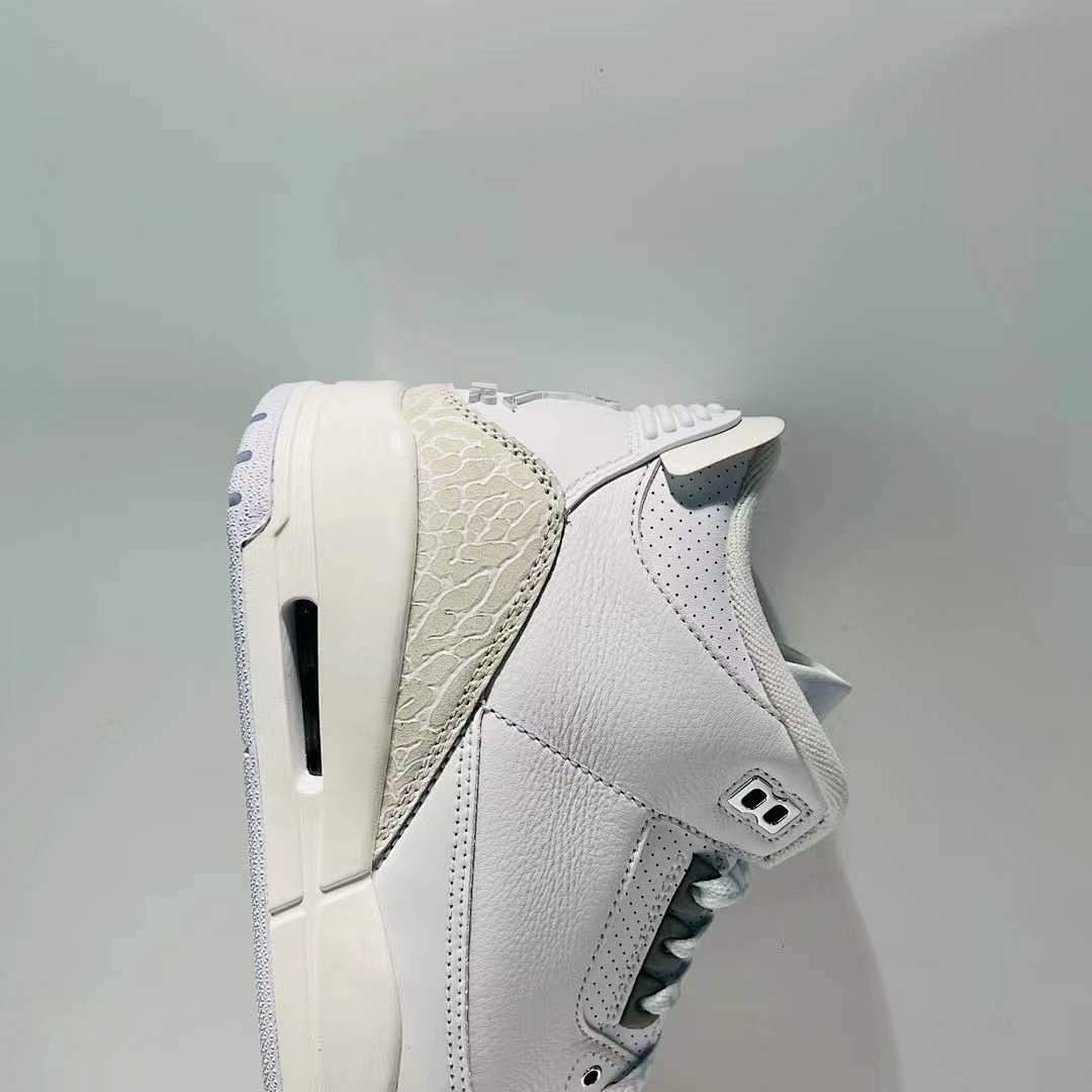Air Jordan 3 Retro Pure Money White Metallic Silver Pure Platinum Men's Sneakers Shoes (136064-103)