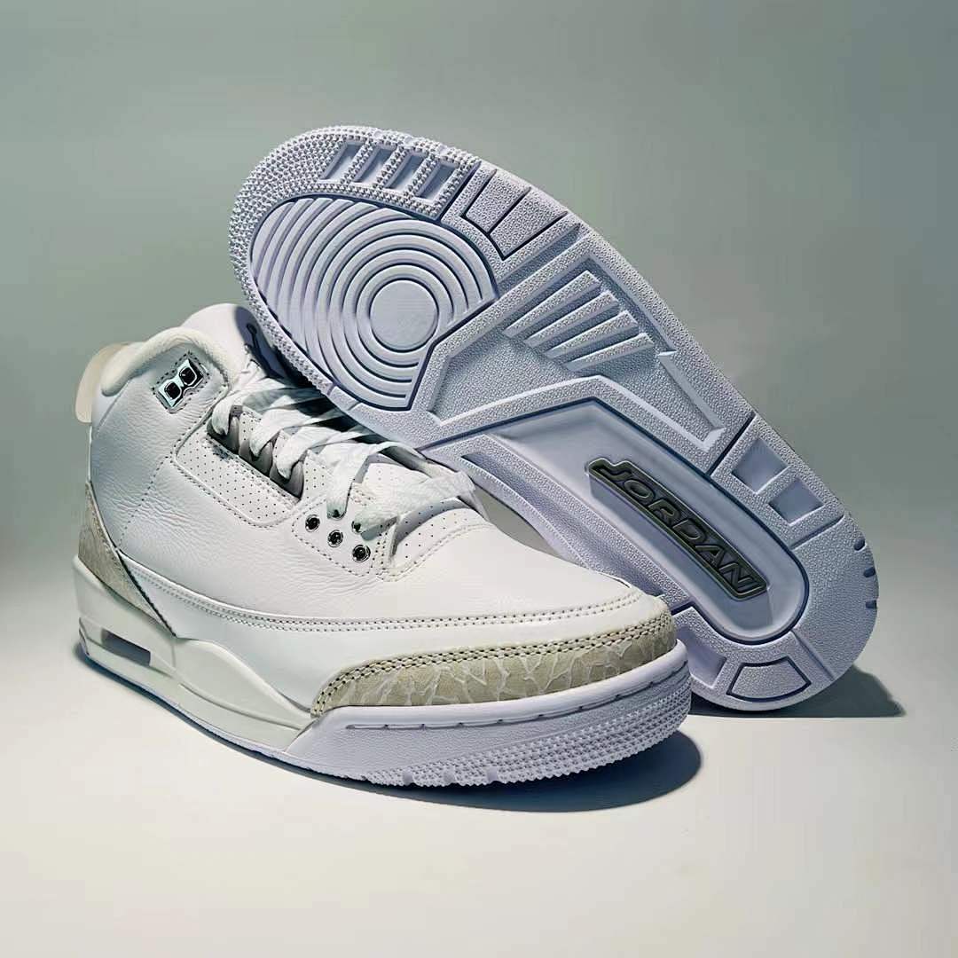 Air Jordan 3 Retro Pure Money White Metallic Silver Pure Platinum Men's Sneakers Shoes (136064-103)