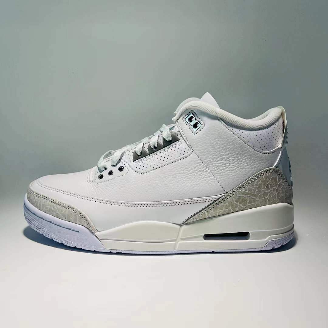 Air Jordan 3 Retro Pure Money White Metallic Silver Pure Platinum Men's Sneakers Shoes (136064-103)