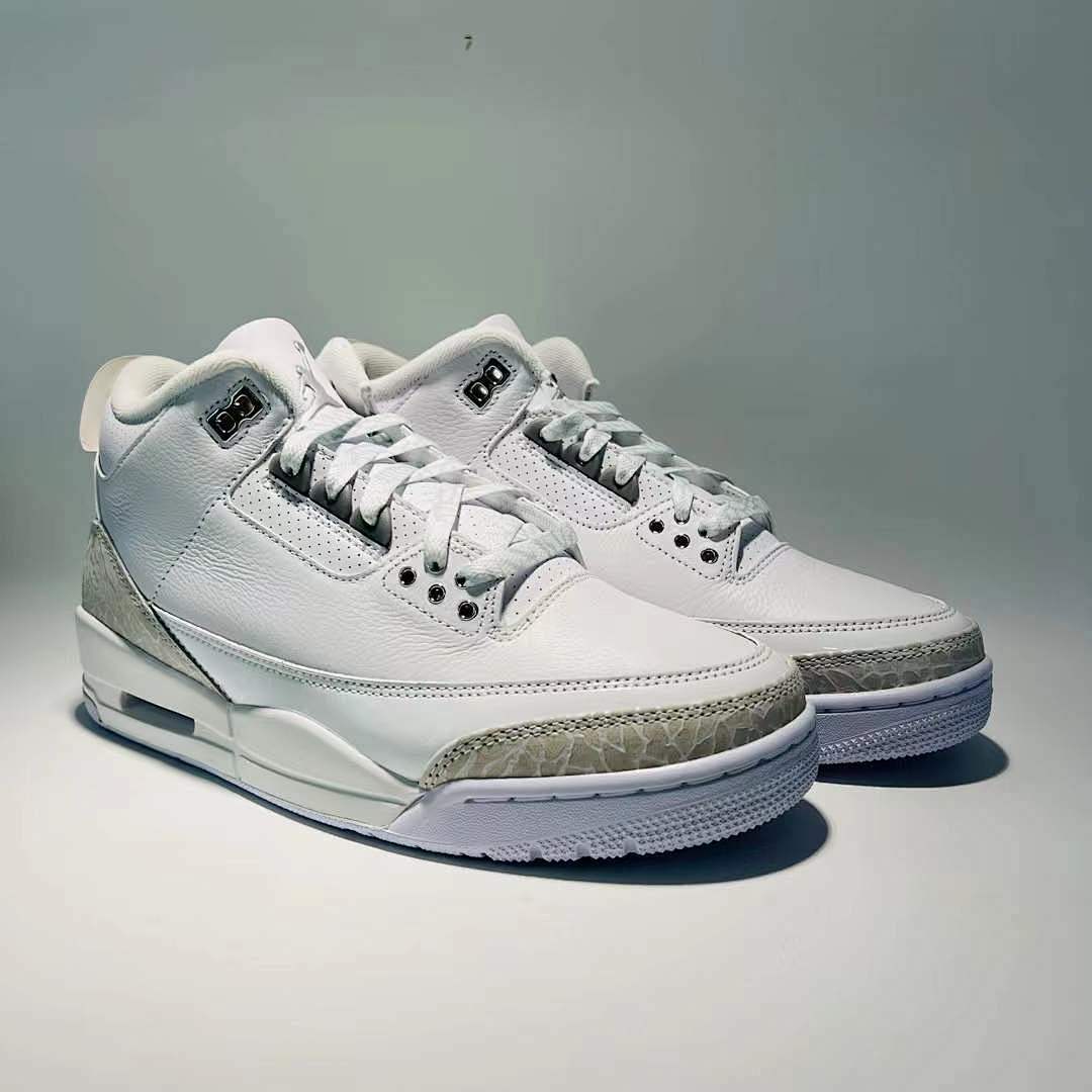 Air Jordan 3 Retro Pure Money White Metallic Silver Pure Platinum Men's Sneakers Shoes (136064-103)