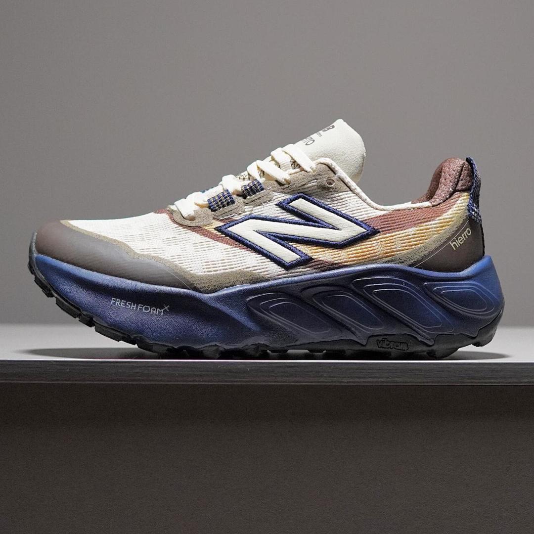 New Balance Fresh Foam X Hierro v7 Men's Trail Running Shoes - Cream Blue Brown Striped