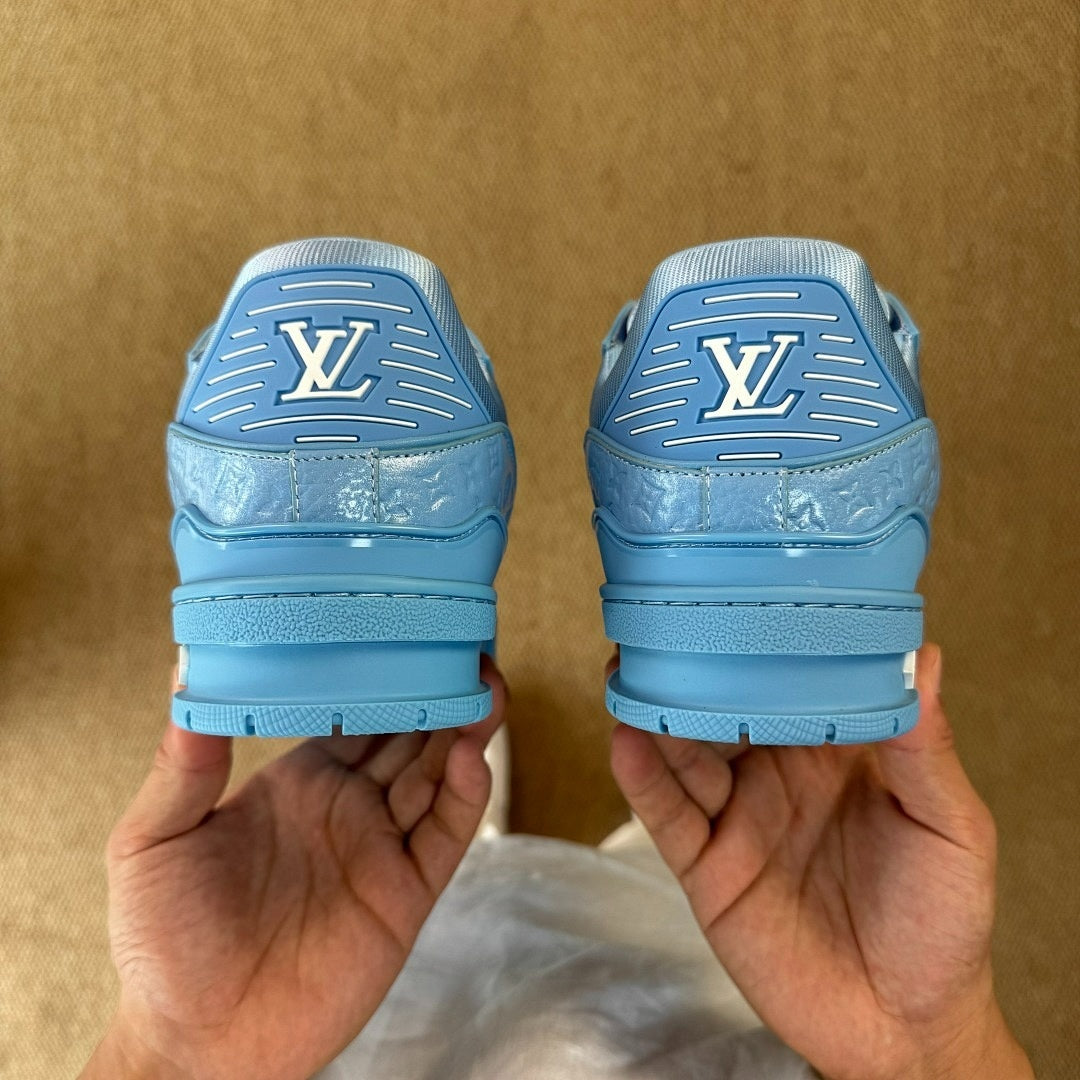 Louis Vuitton LV Trainer Sneaker Monogram Embossed Calfskin Light Blue 1A9Z6L
