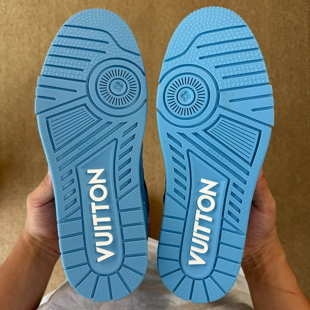 Louis Vuitton LV Trainer Sneaker Monogram Embossed Calfskin Light Blue 1A9Z6L