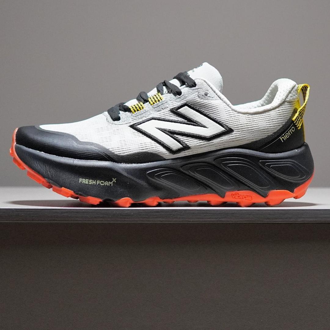 New Balance Fresh Foam X Hierro v7 Men's Trail Running Shoes MTHIER7K1 Light Aluminum with Black and Vibrant Orange - Fresh Foam X Cushioning and Vibram Outsole for Superior Grip