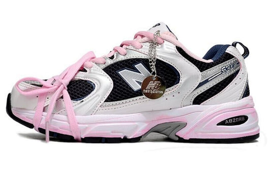 New Balance 530 Women's White Pink Navy Silver ABZORB Lifestyle Sneakers with Charm
