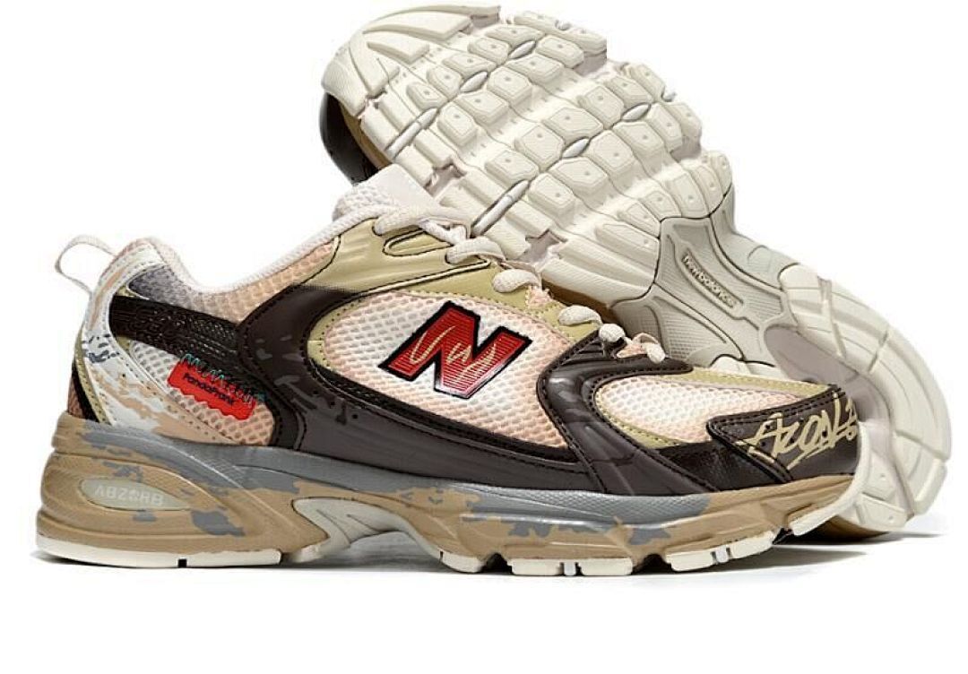 New Balance 530 Distressed Vintage Brown Beige Cream Red Pandaform AZ Graffiti Running Shoes