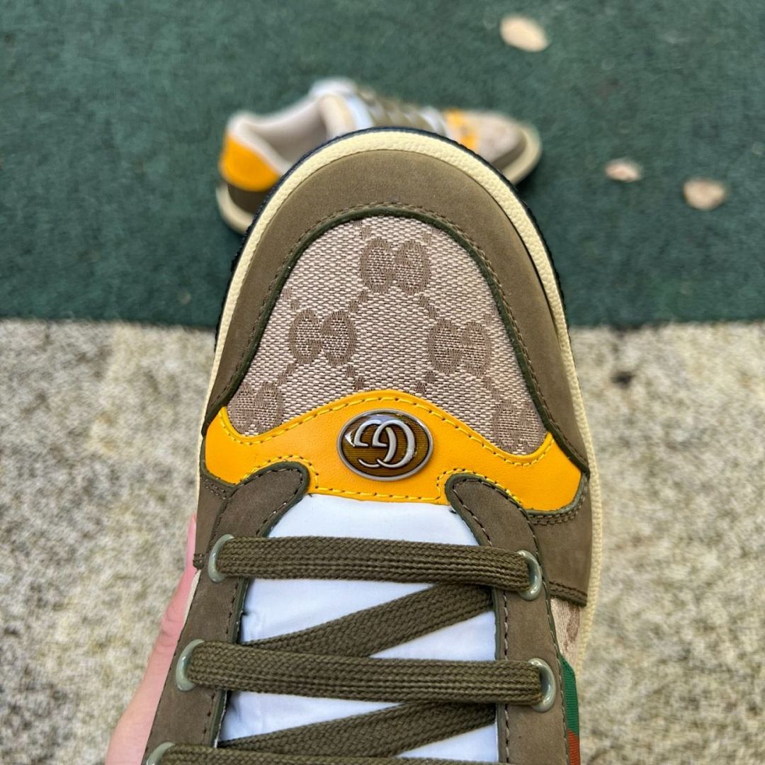 Gucci G74 GG Supreme Canvas Web Stripe Low-Top Sneakers Khaki Yellow