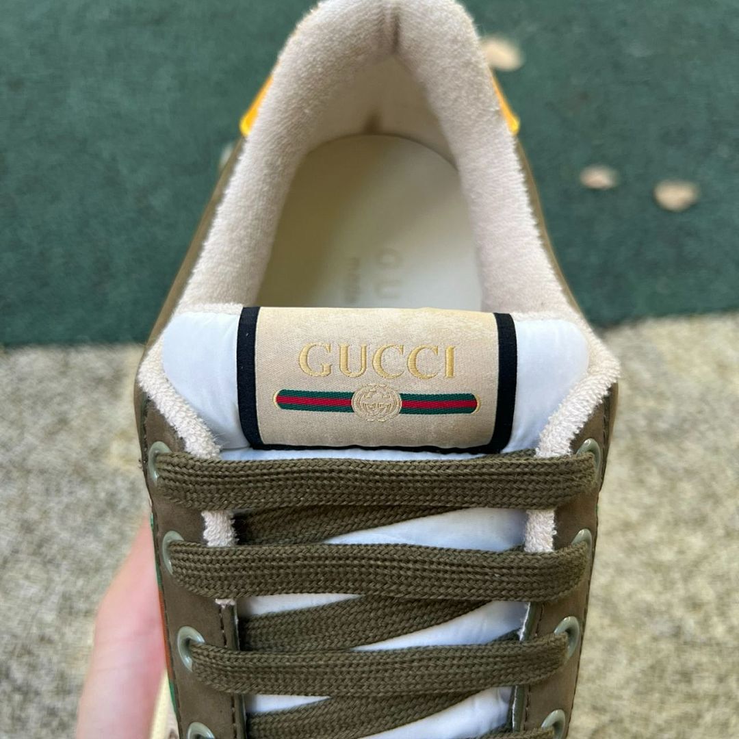 Gucci G74 GG Supreme Canvas Web Stripe Low-Top Sneakers Khaki Yellow