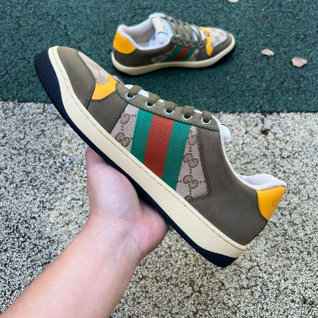 Gucci G74 GG Supreme Canvas Web Stripe Low-Top Sneakers Khaki Yellow