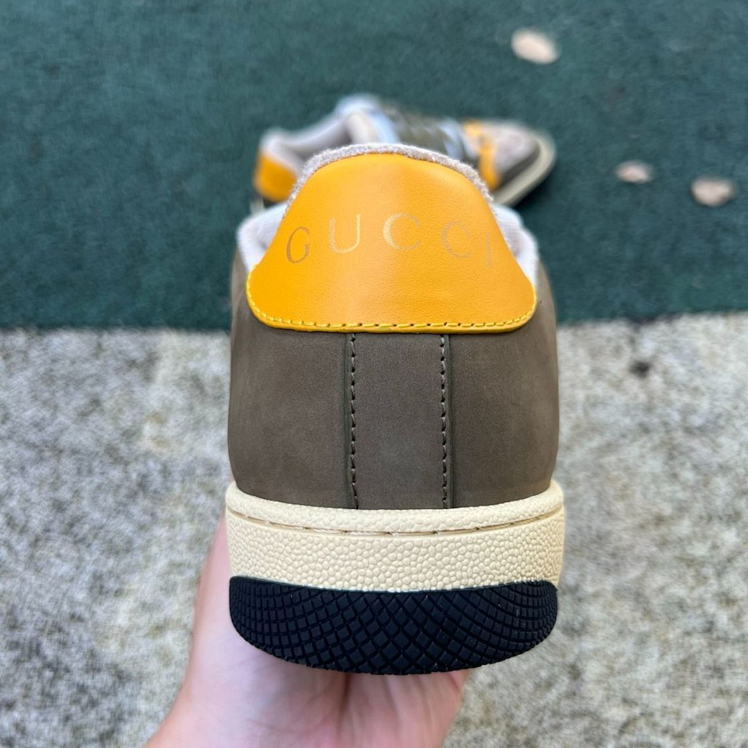 Gucci G74 GG Supreme Canvas Web Stripe Low-Top Sneakers Khaki Yellow