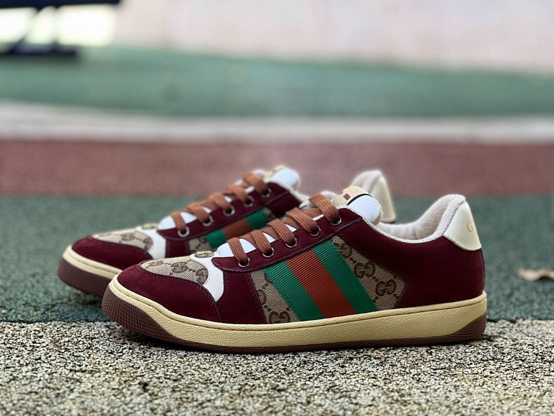 Gucci Ace GG Supreme Web Stripe Burgundy Suede Shearling Low-Top Sneaker
