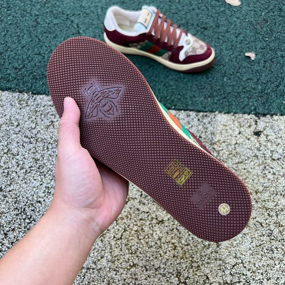 Gucci Ace GG Supreme Web Stripe Burgundy Suede Shearling Low-Top Sneaker