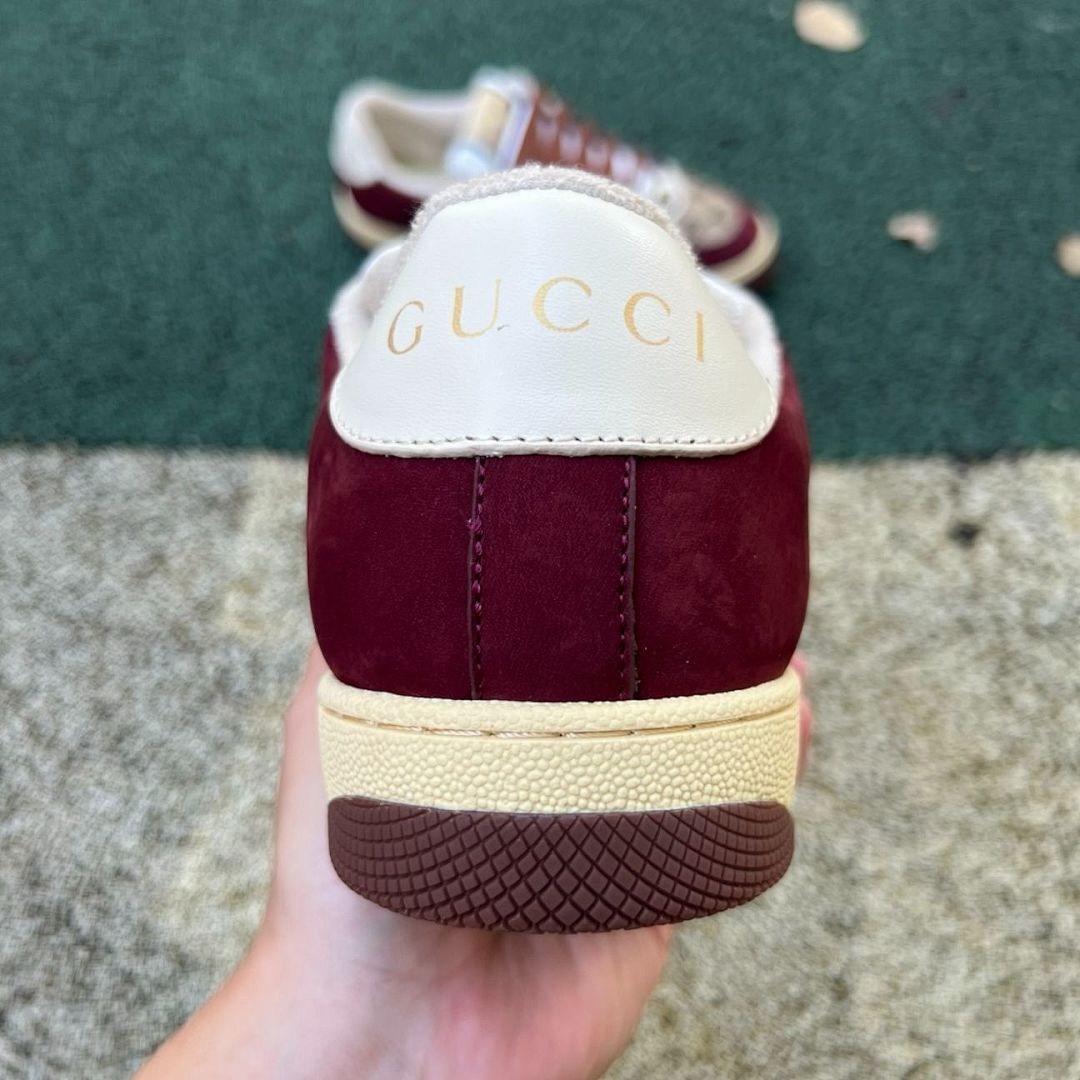 Gucci Ace GG Supreme Web Stripe Burgundy Suede Shearling Low-Top Sneaker